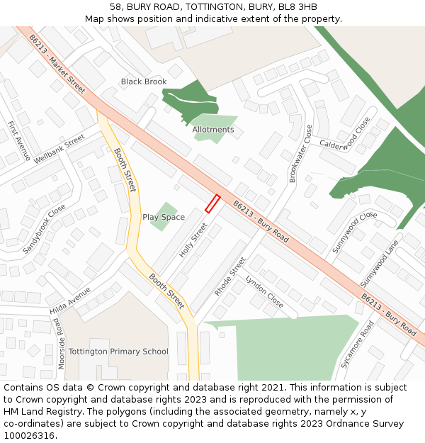 58, BURY ROAD, TOTTINGTON, BURY, BL8 3HB: Location map and indicative extent of plot