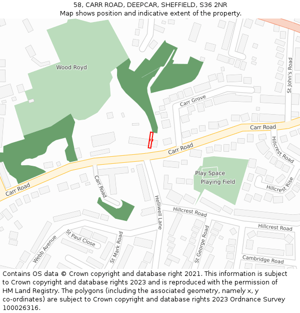 58, CARR ROAD, DEEPCAR, SHEFFIELD, S36 2NR: Location map and indicative extent of plot