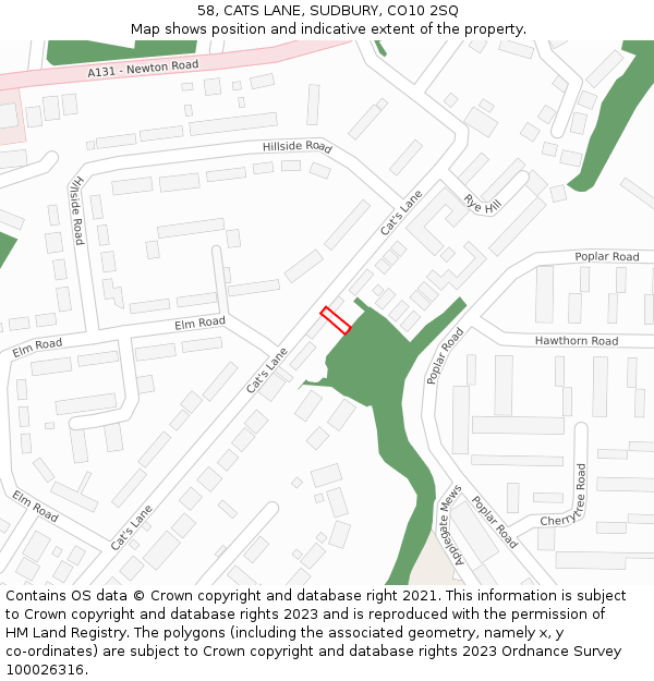 58, CATS LANE, SUDBURY, CO10 2SQ: Location map and indicative extent of plot