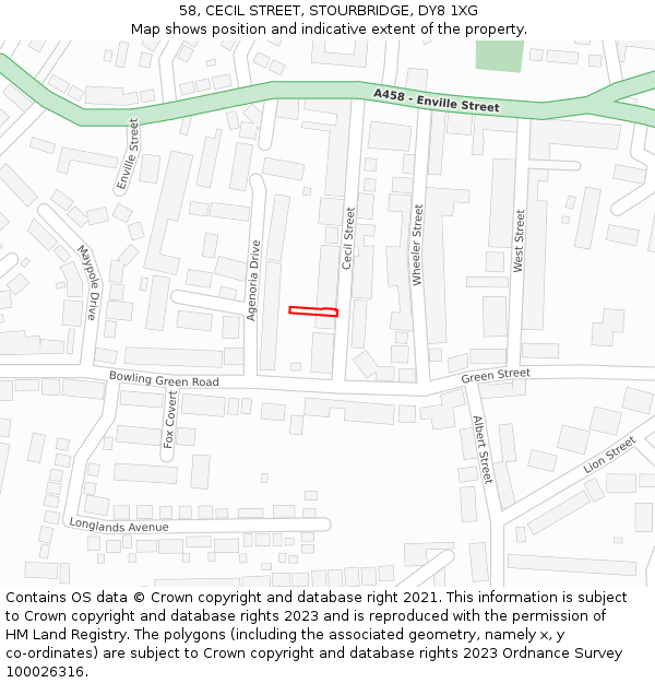 58, CECIL STREET, STOURBRIDGE, DY8 1XG: Location map and indicative extent of plot