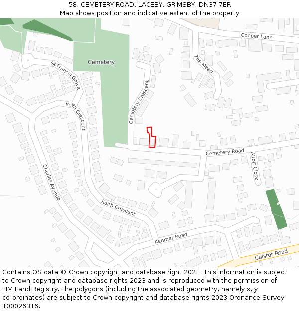 58, CEMETERY ROAD, LACEBY, GRIMSBY, DN37 7ER: Location map and indicative extent of plot