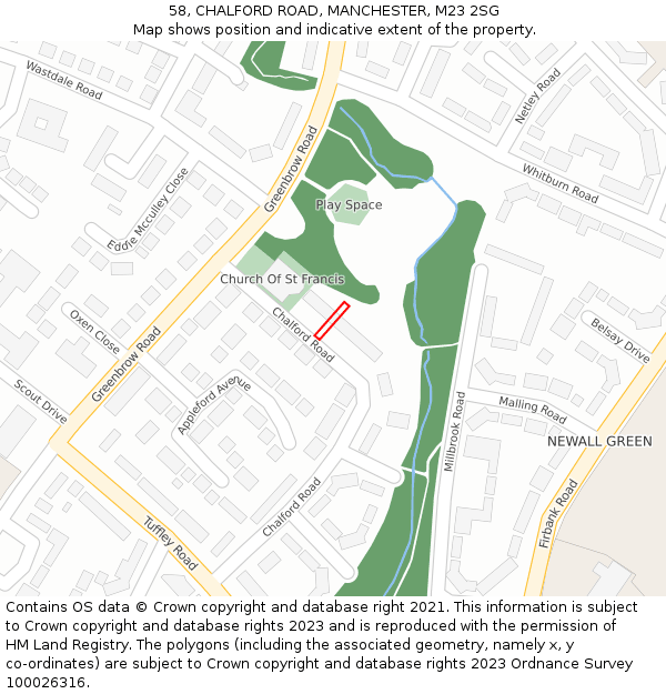 58, CHALFORD ROAD, MANCHESTER, M23 2SG: Location map and indicative extent of plot