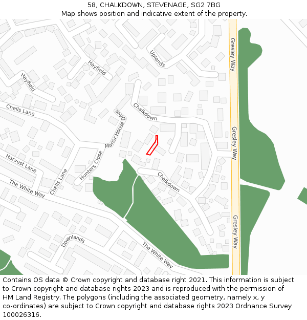 58, CHALKDOWN, STEVENAGE, SG2 7BG: Location map and indicative extent of plot