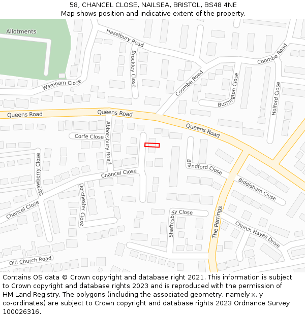 58, CHANCEL CLOSE, NAILSEA, BRISTOL, BS48 4NE: Location map and indicative extent of plot