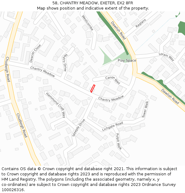 58, CHANTRY MEADOW, EXETER, EX2 8FR: Location map and indicative extent of plot
