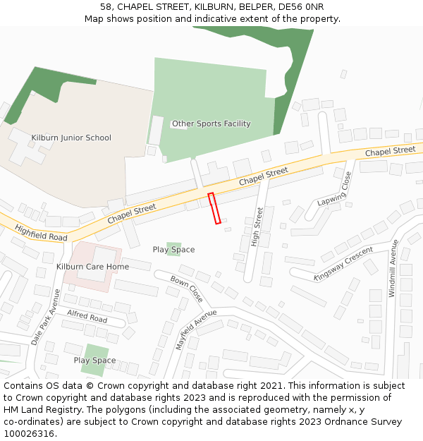 58, CHAPEL STREET, KILBURN, BELPER, DE56 0NR: Location map and indicative extent of plot