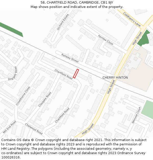 58, CHARTFIELD ROAD, CAMBRIDGE, CB1 9JY: Location map and indicative extent of plot