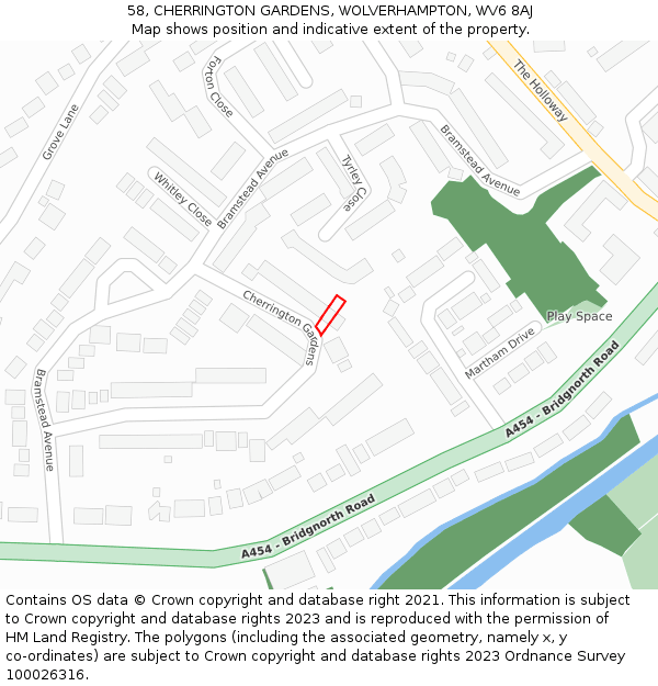 58, CHERRINGTON GARDENS, WOLVERHAMPTON, WV6 8AJ: Location map and indicative extent of plot