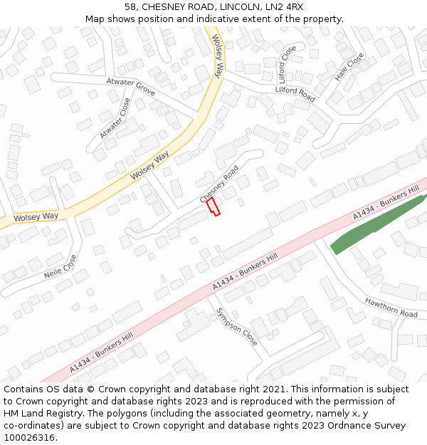 58, CHESNEY ROAD, LINCOLN, LN2 4RX: Location map and indicative extent of plot