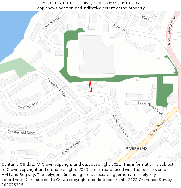 58, CHESTERFIELD DRIVE, SEVENOAKS, TN13 2EG: Location map and indicative extent of plot
