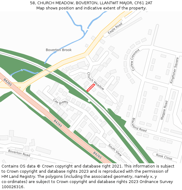 58, CHURCH MEADOW, BOVERTON, LLANTWIT MAJOR, CF61 2AT: Location map and indicative extent of plot