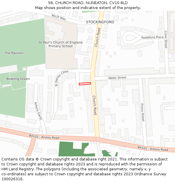 58, CHURCH ROAD, NUNEATON, CV10 8LD: Location map and indicative extent of plot