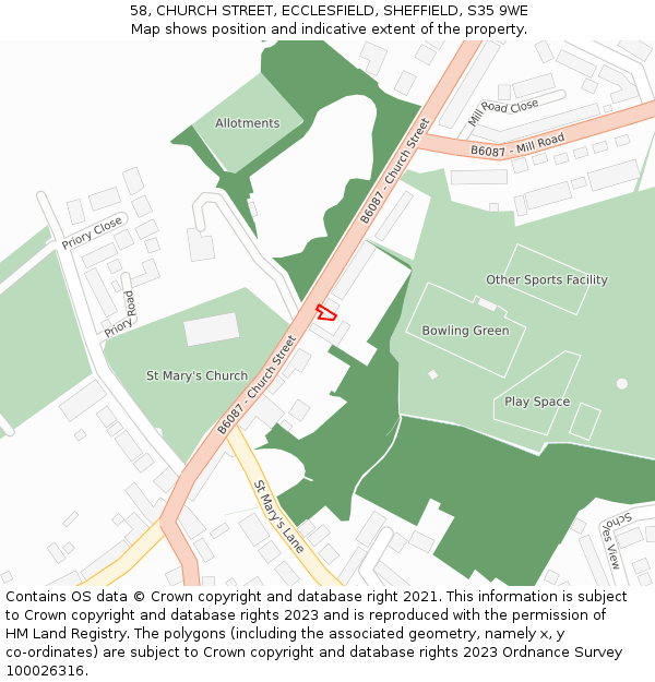 58, CHURCH STREET, ECCLESFIELD, SHEFFIELD, S35 9WE: Location map and indicative extent of plot