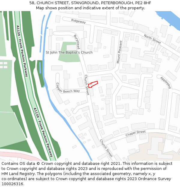 58, CHURCH STREET, STANGROUND, PETERBOROUGH, PE2 8HF: Location map and indicative extent of plot