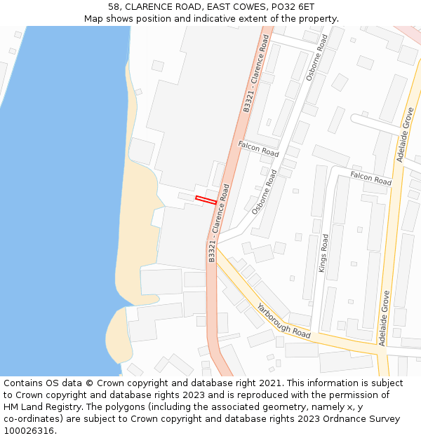 58, CLARENCE ROAD, EAST COWES, PO32 6ET: Location map and indicative extent of plot