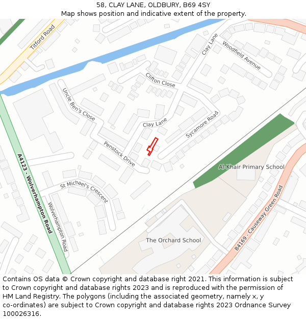 58, CLAY LANE, OLDBURY, B69 4SY: Location map and indicative extent of plot