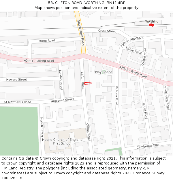 58, CLIFTON ROAD, WORTHING, BN11 4DP: Location map and indicative extent of plot