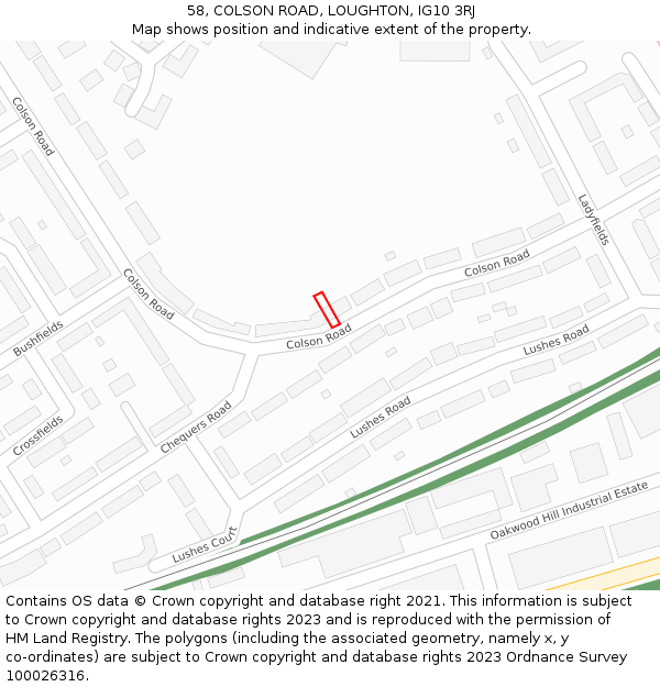 58, COLSON ROAD, LOUGHTON, IG10 3RJ: Location map and indicative extent of plot