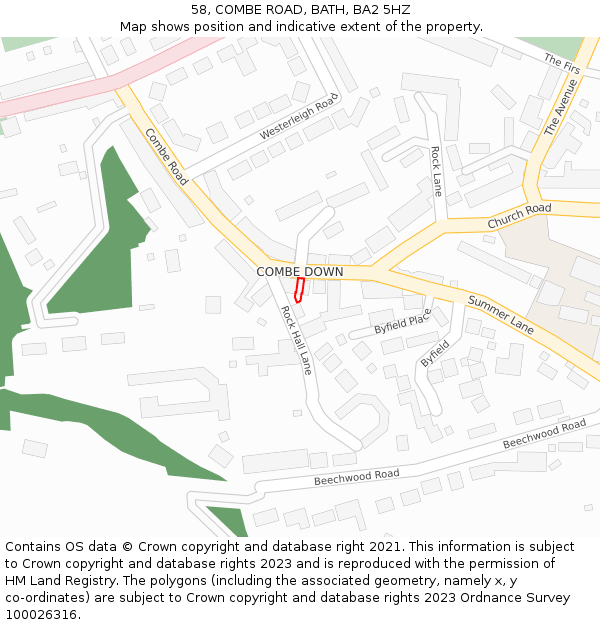 58, COMBE ROAD, BATH, BA2 5HZ: Location map and indicative extent of plot