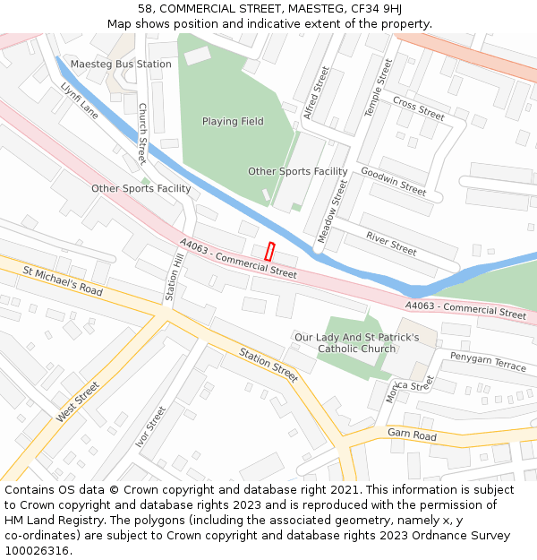 58, COMMERCIAL STREET, MAESTEG, CF34 9HJ: Location map and indicative extent of plot