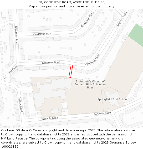58, CONGREVE ROAD, WORTHING, BN14 8EJ: Location map and indicative extent of plot