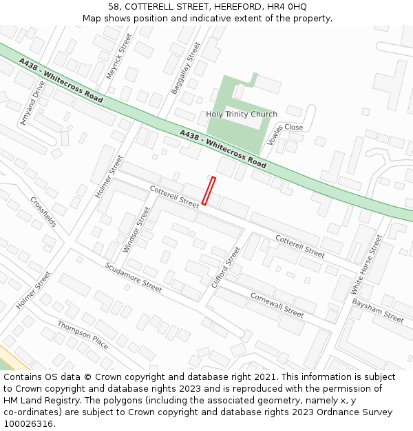 58, COTTERELL STREET, HEREFORD, HR4 0HQ: Location map and indicative extent of plot