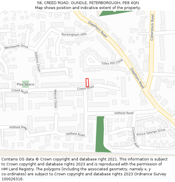 58, CREED ROAD, OUNDLE, PETERBOROUGH, PE8 4QN: Location map and indicative extent of plot