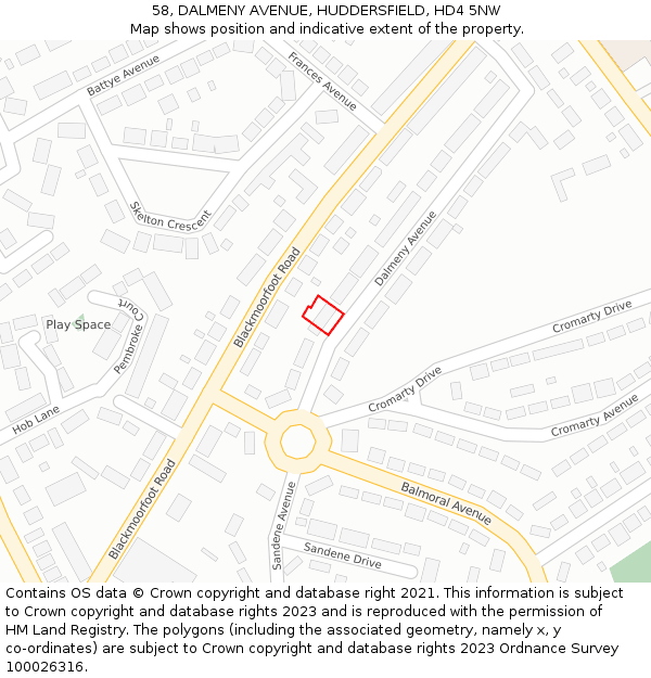 58, DALMENY AVENUE, HUDDERSFIELD, HD4 5NW: Location map and indicative extent of plot