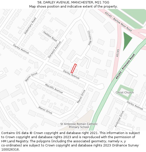 58, DARLEY AVENUE, MANCHESTER, M21 7GG: Location map and indicative extent of plot