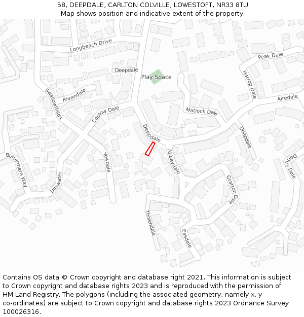 58, DEEPDALE, CARLTON COLVILLE, LOWESTOFT, NR33 8TU: Location map and indicative extent of plot