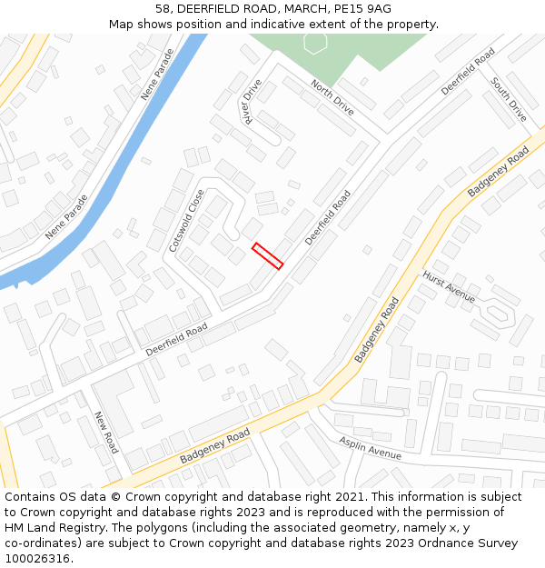 58, DEERFIELD ROAD, MARCH, PE15 9AG: Location map and indicative extent of plot