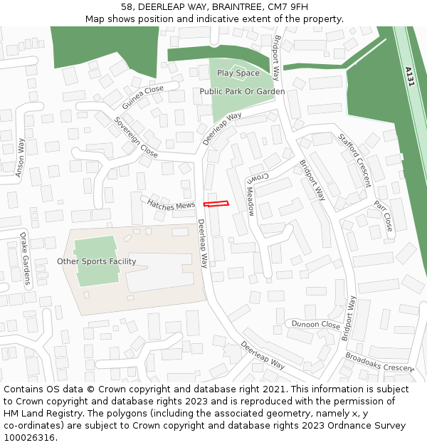 58, DEERLEAP WAY, BRAINTREE, CM7 9FH: Location map and indicative extent of plot