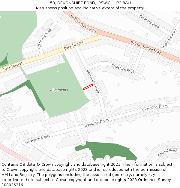 58, DEVONSHIRE ROAD, IPSWICH, IP3 8AU: Location map and indicative extent of plot