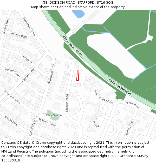 58, DICKSON ROAD, STAFFORD, ST16 3QG: Location map and indicative extent of plot