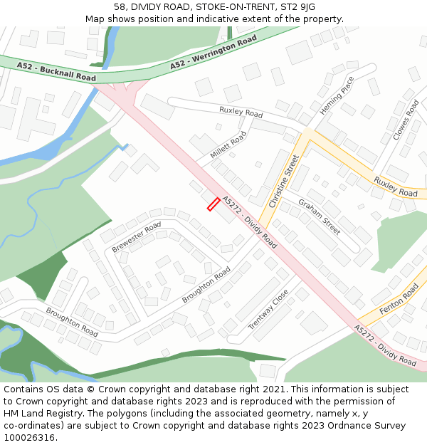 58, DIVIDY ROAD, STOKE-ON-TRENT, ST2 9JG: Location map and indicative extent of plot
