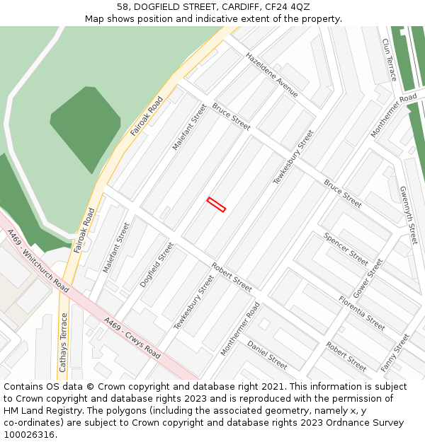 58, DOGFIELD STREET, CARDIFF, CF24 4QZ: Location map and indicative extent of plot