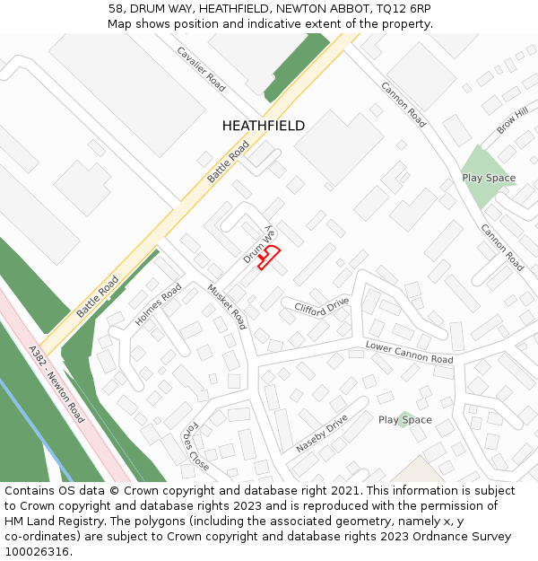 58, DRUM WAY, HEATHFIELD, NEWTON ABBOT, TQ12 6RP: Location map and indicative extent of plot