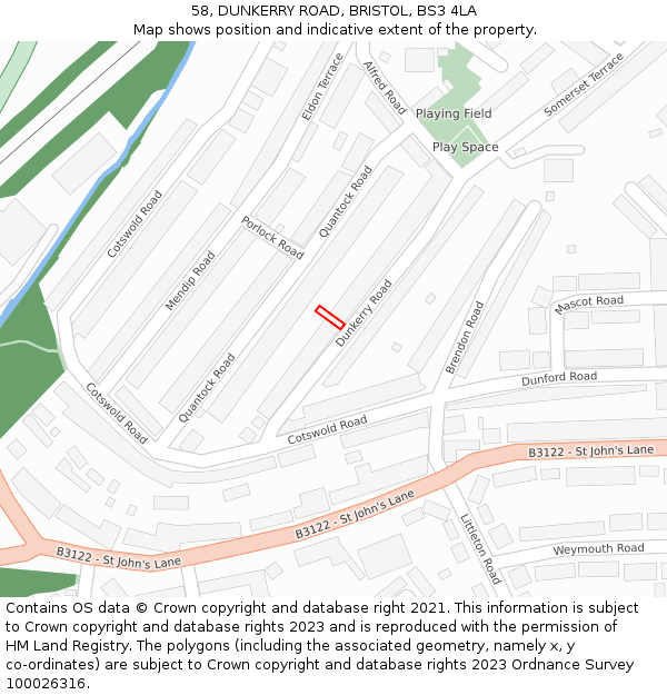 58, DUNKERRY ROAD, BRISTOL, BS3 4LA: Location map and indicative extent of plot