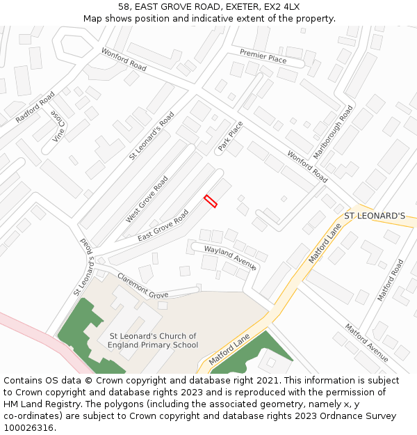 58, EAST GROVE ROAD, EXETER, EX2 4LX: Location map and indicative extent of plot