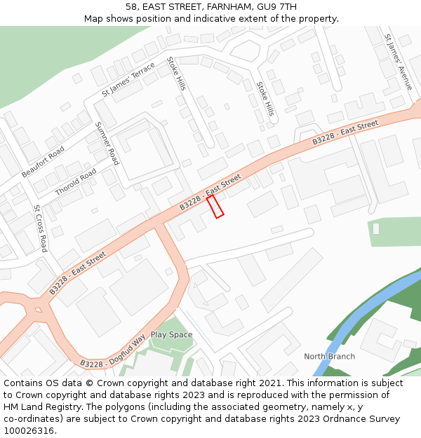 58, EAST STREET, FARNHAM, GU9 7TH: Location map and indicative extent of plot