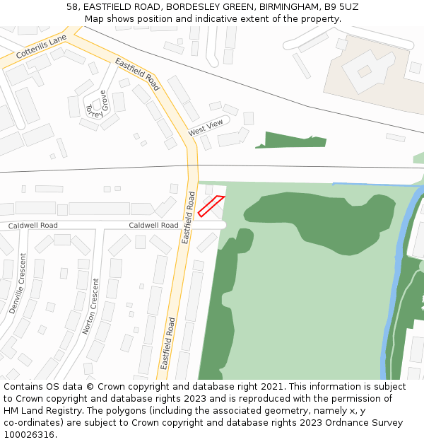 58, EASTFIELD ROAD, BORDESLEY GREEN, BIRMINGHAM, B9 5UZ: Location map and indicative extent of plot