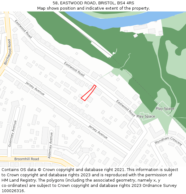58, EASTWOOD ROAD, BRISTOL, BS4 4RS: Location map and indicative extent of plot