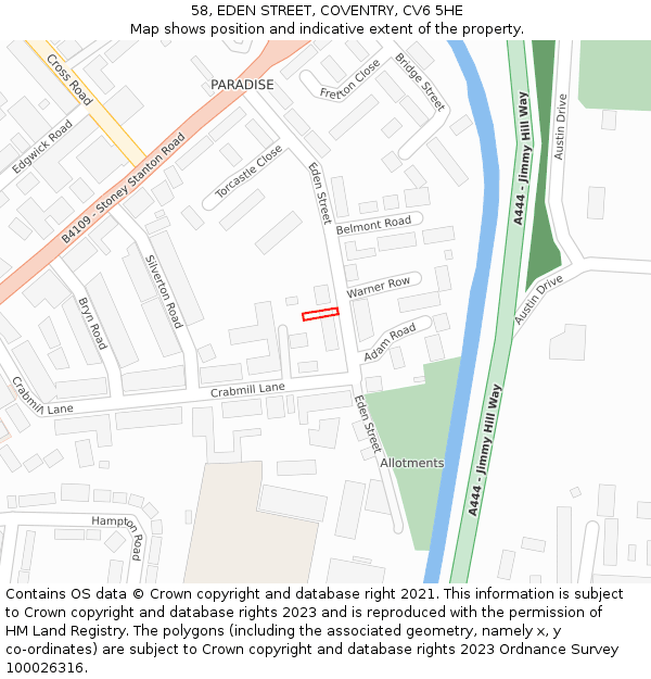 58, EDEN STREET, COVENTRY, CV6 5HE: Location map and indicative extent of plot