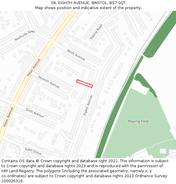 58, EIGHTH AVENUE, BRISTOL, BS7 0QT: Location map and indicative extent of plot