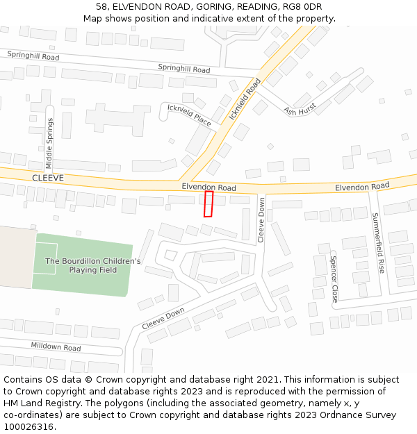 58, ELVENDON ROAD, GORING, READING, RG8 0DR: Location map and indicative extent of plot