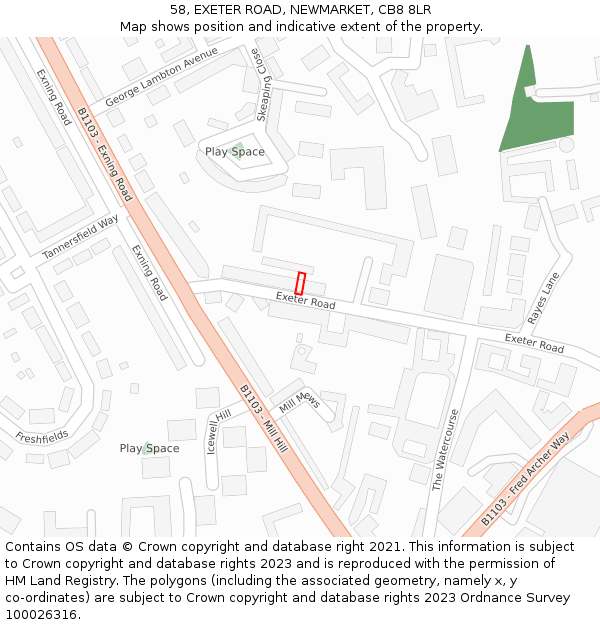58, EXETER ROAD, NEWMARKET, CB8 8LR: Location map and indicative extent of plot