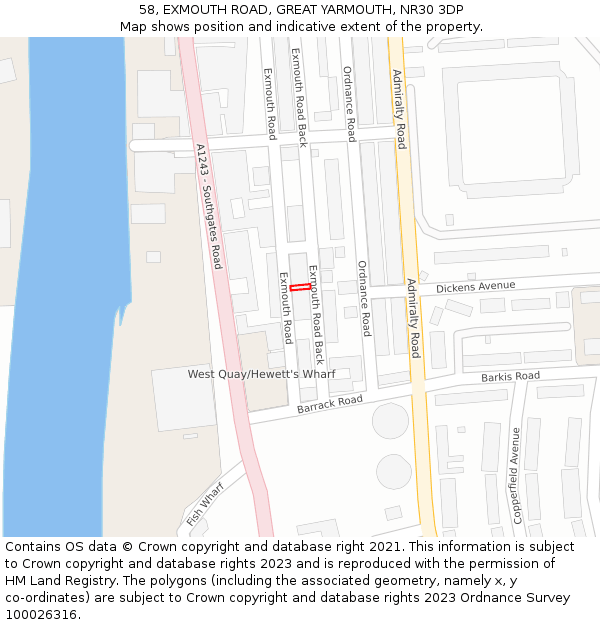 58, EXMOUTH ROAD, GREAT YARMOUTH, NR30 3DP: Location map and indicative extent of plot