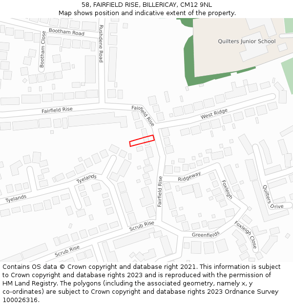 58, FAIRFIELD RISE, BILLERICAY, CM12 9NL: Location map and indicative extent of plot