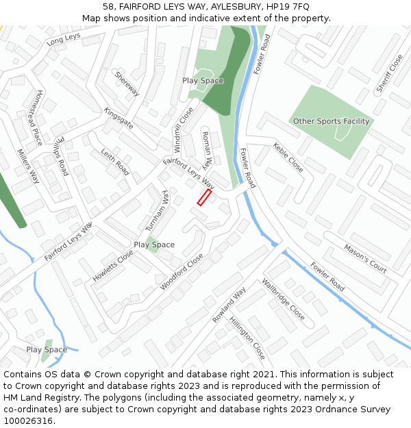 58, FAIRFORD LEYS WAY, AYLESBURY, HP19 7FQ: Location map and indicative extent of plot
