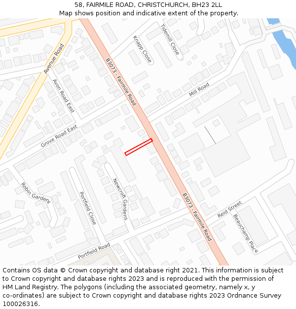 58, FAIRMILE ROAD, CHRISTCHURCH, BH23 2LL: Location map and indicative extent of plot